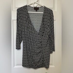 Dana Buchman Black and White Wrap Blouse with 3/4 Sleeves